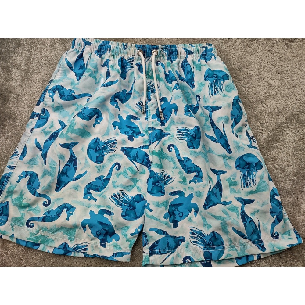MKS Unlimited Swim Trunks Ocean‎ Themed Dolphin Seahorse Jellyfish Accent Sz 38
